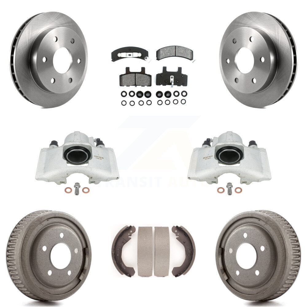 Front Rear Disc Brake Caliper Rotors Drums Semi-Metallic Pads Kit (8Pc) For GMC Yukon With 10" Diameter Drum KC8-100775S by Transit Auto