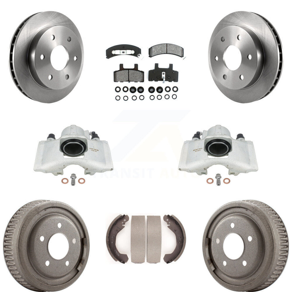 Front Rear Disc Brake Caliper Rotors Drums Semi-Metallic Pads Kit (8Pc) For GMC Yukon With 10" Diameter Drum KC8-100775S