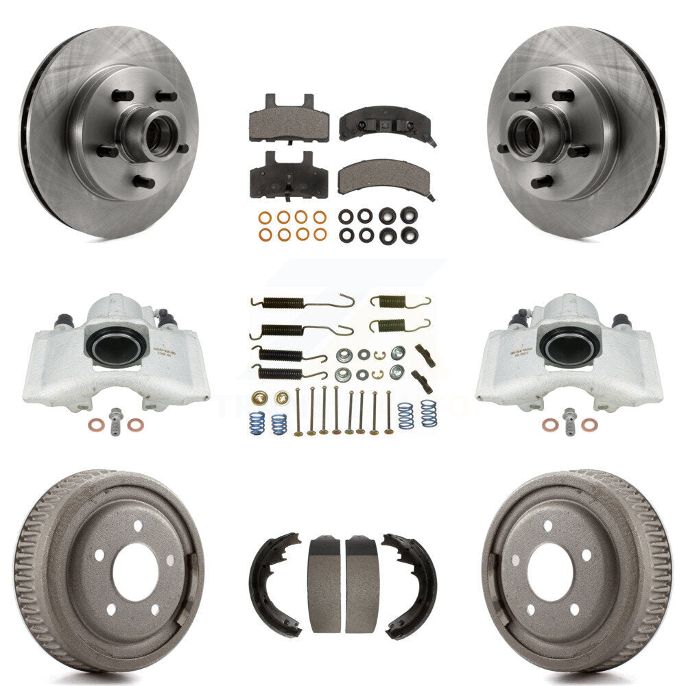 Front Rear Disc Brake Caliper Rotors Drums Ceramic Pads Shoes And Hardware Kit (9Pc) For 1995-1997 GMC Yukon RWD with GAS engine With 11" Diameter Drum KC8-100775T by Transit Auto