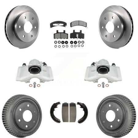 Front Rear Disc Brake Caliper Rotors Drums Semi-Metallic Pads Kit (8Pc) For 1995-1997 GMC Yukon 2 doors with 4WD GAS engine With 11" Diameter Drum KC8-100776S by Transit Auto