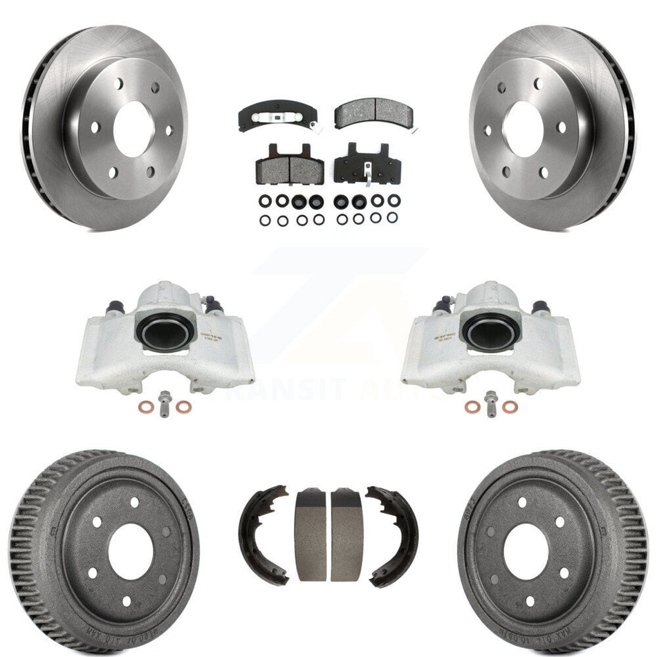 Front Rear Disc Brake Caliper Rotors Drums Semi-Metallic Pads Kit (8Pc) For 1995-1997 GMC Yukon 2 doors with 4WD GAS engine With 11" Diameter Drum KC8-100776S by Transit Auto