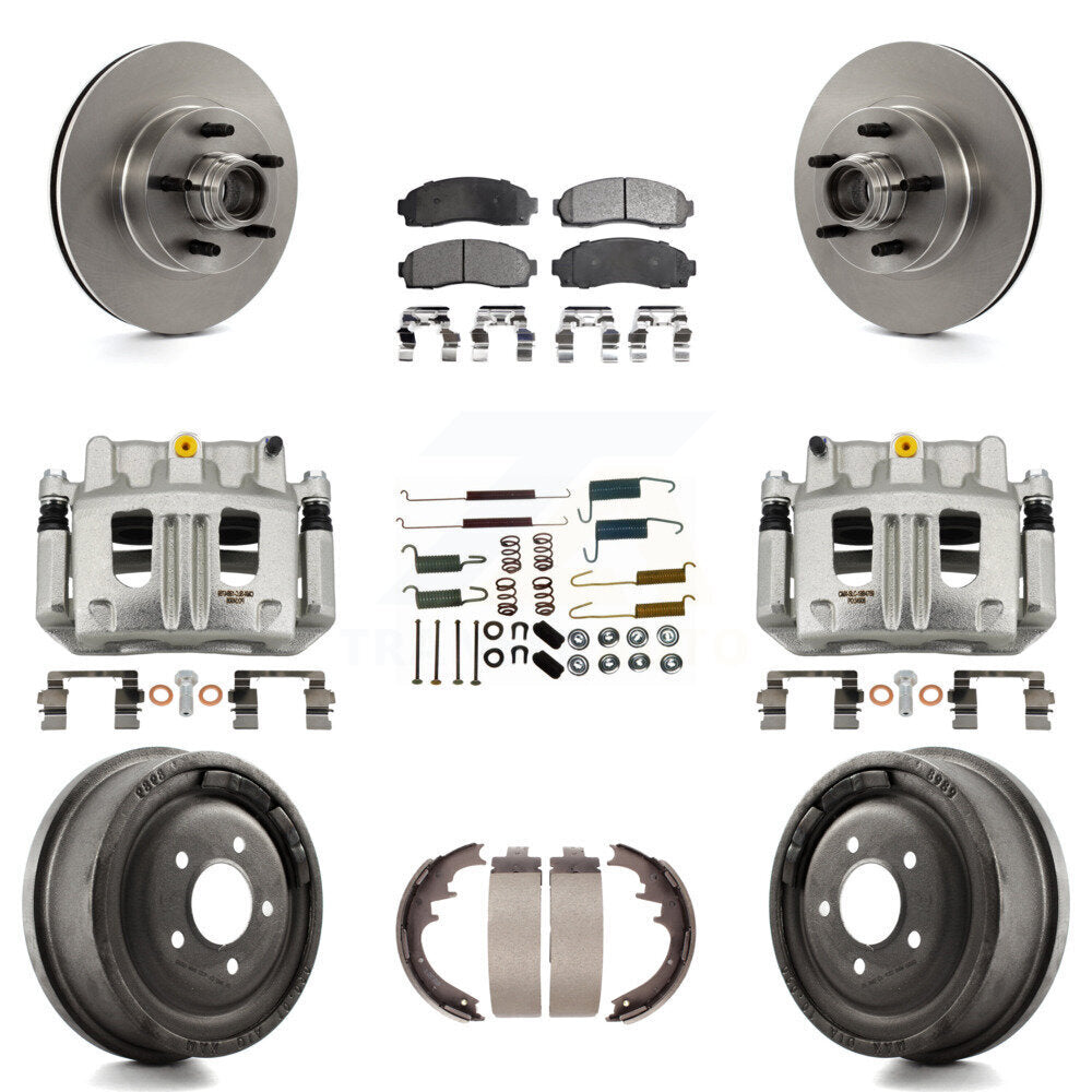 Front Rear Brake Caliper Rotors Drum Ceramic Pad Shoe Hardware Kit (9Pc) For Ford Ranger KC8-100776T