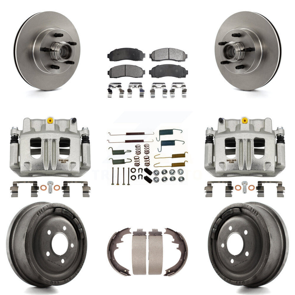 Front Rear Brake Caliper Rotors Drum Ceramic Pad Shoe Hardware Kit (9Pc) For Ford Ranger KC8-100776T