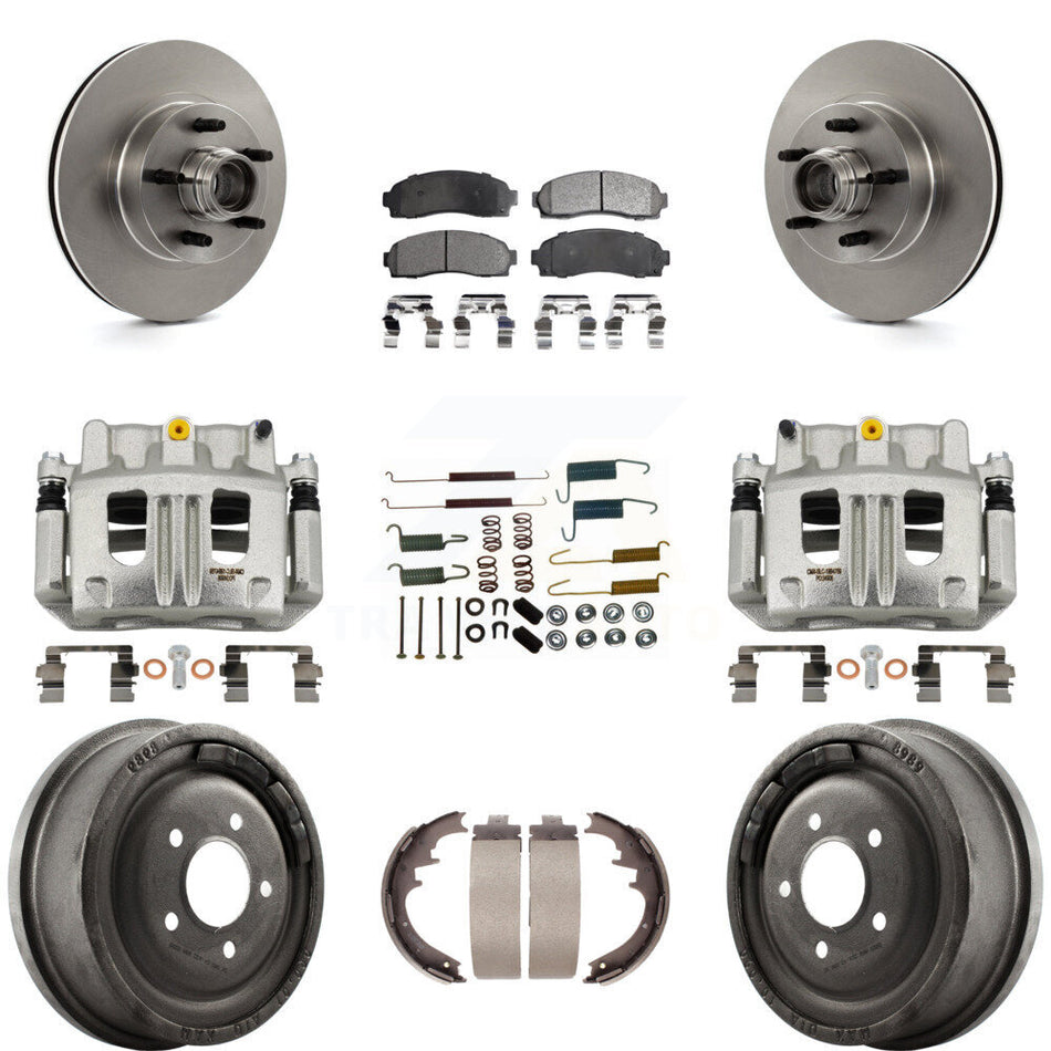 Front Rear Brake Caliper Rotors Drum Ceramic Pad Shoe Hardware Kit (9Pc) For Ford Ranger KC8-100776T