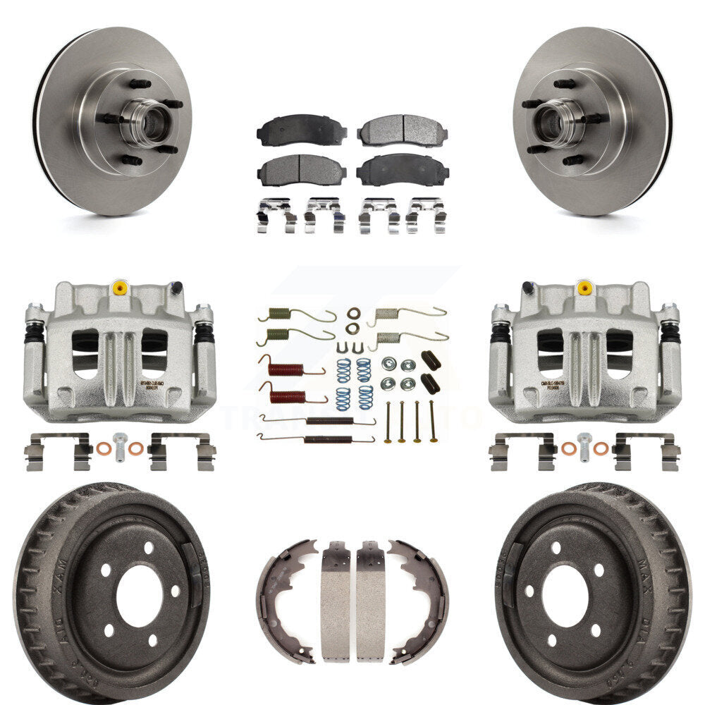 Front Rear Brake Caliper Rotors Drum Ceramic Pad Shoe Hardware Kit (9Pc) For Ford Ranger KC8-100777T