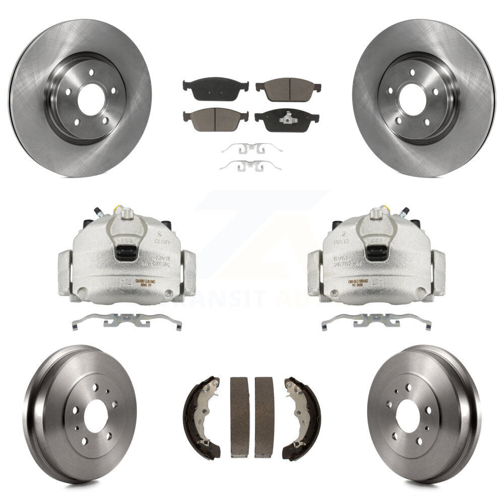 Front Rear Brake Caliper Rotors Drums Ceramic Pads Kit (8Pc) For 2013-2018 Ford Focus ST KC8-100778C