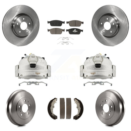Front Rear Brake Caliper Rotors Drums Ceramic Pads Kit (8Pc) For 2013-2018 Ford Focus ST KC8-100778C