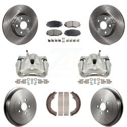 Front Rear Disc Brake Caliper Rotors Drums Semi-Metallic Pads Kit (8Pc) For Toyota Corolla KC8-100778P