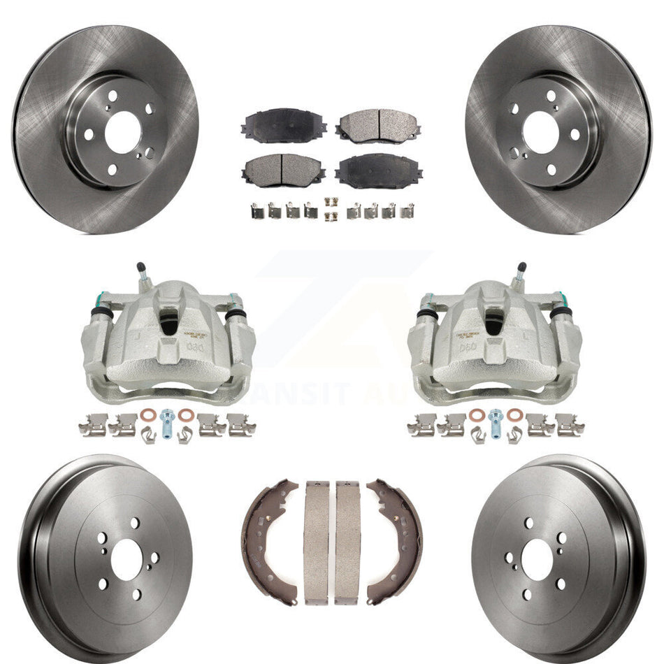 Front Rear Disc Brake Caliper Rotors Drums Semi-Metallic Pads Kit (8Pc) For Toyota Corolla KC8-100778P