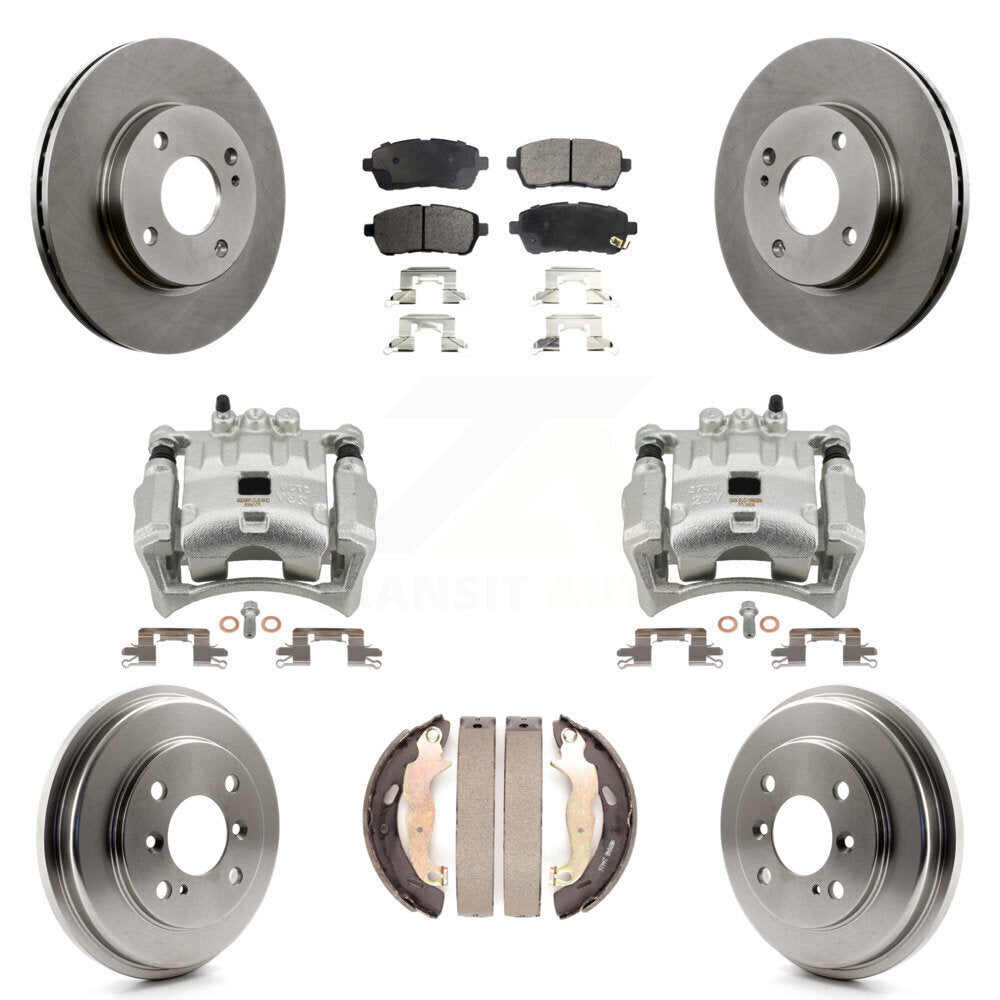 Front Rear Disc Brake Caliper Rotors Drums Semi-Metallic Pads Kit (8Pc) For Ford Fiesta KC8-100779P