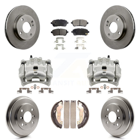Front Rear Disc Brake Caliper Rotors Drums Semi-Metallic Pads Kit (8Pc) For Ford Fiesta KC8-100779P