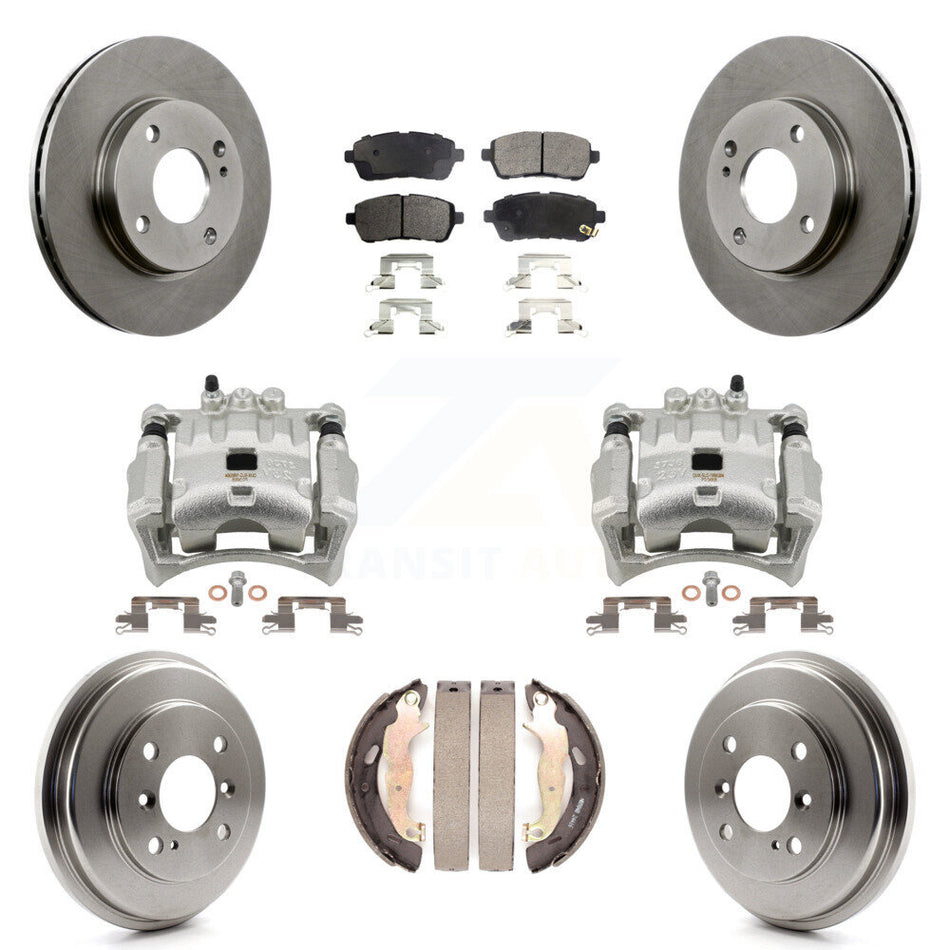 Front Rear Disc Brake Caliper Rotors Drums Semi-Metallic Pads Kit (8Pc) For Ford Fiesta KC8-100779P