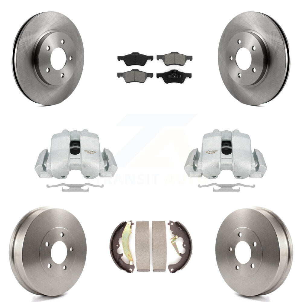 Front Rear Disc Brake Caliper Rotors Drums Semi-Metallic Pads Kit (8Pc) For Ford Escape Mercury Mariner Mazda Tribute KC8-100779S by Transit Auto