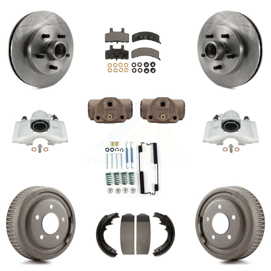 Front Rear Disc Brake Caliper Rotors Drums Ceramic Pads Shoes Wheel Cylinders And Hardware Kit (11Pc) For 1997 Chevrolet C1500 Suburban GAS engine With 10" Diameter Drum KC8-100779T