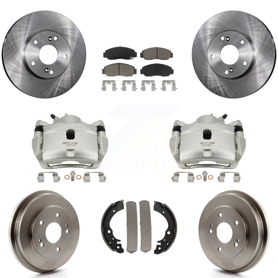 Front Rear Brake Caliper Rotors Drums Ceramic Pads Kit (8Pc) For 2007 Honda Accord 2.4L KC8-100780C
