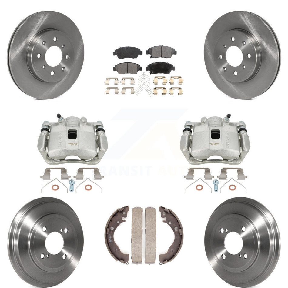 Front Rear Disc Brake Caliper Rotors Drums Semi-Metallic Pads Kit (8Pc) For 2015-2020 Honda Fit KC8-100780P