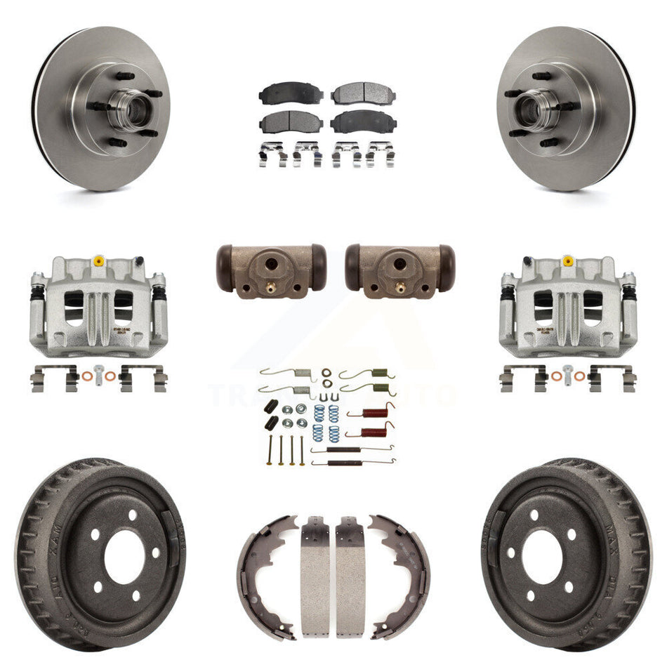 Front Rear Brake Caliper Rotors Drum Ceramic Pad Shoe Cylinder & Hardware Kit (11Pc) For KC8-100780T