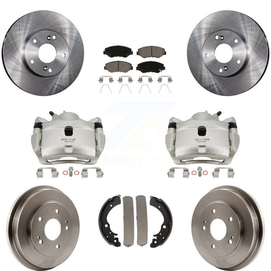 Front Rear Disc Brake Caliper Rotors Drums Ceramic Pads Kit (8Pc) For Honda Fit Accord KC8-100781C