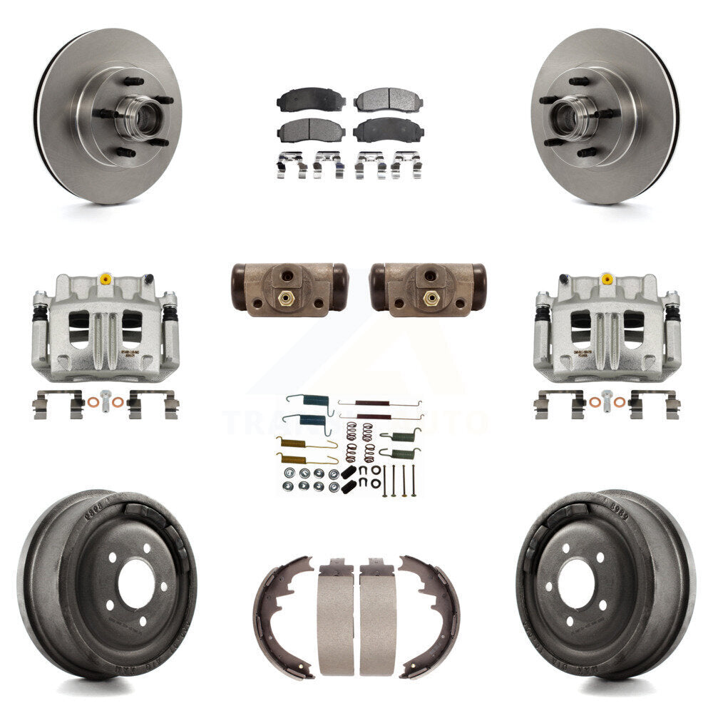 Front Rear Brake Caliper Rotors Drum Ceramic Pad Shoe Cylinder & Hardware Kit (11Pc) For KC8-100781T