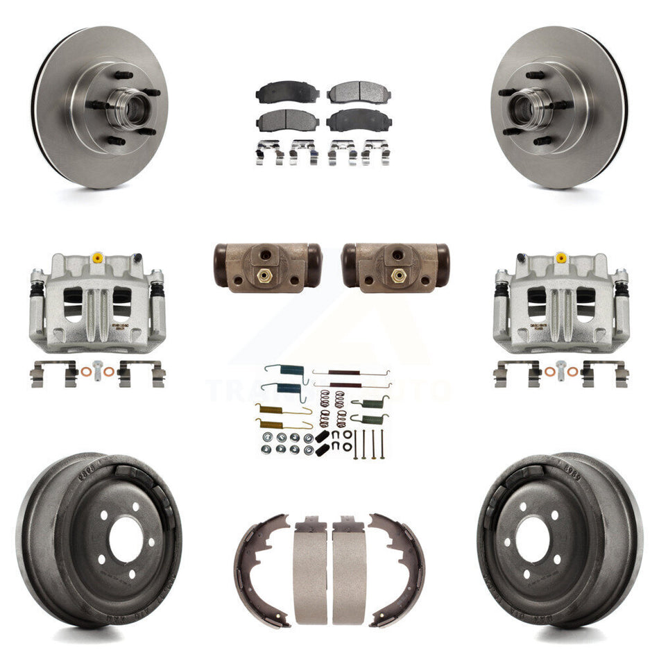 Front Rear Brake Caliper Rotors Drum Ceramic Pad Shoe Cylinder & Hardware Kit (11Pc) For KC8-100781T