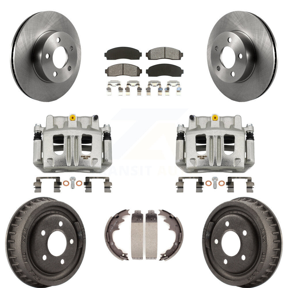 Front Rear Brake Caliper Rotors Drums Semi-Metallic Pads Kit (8Pc) For Ford Ranger Mazda KC8-100782S