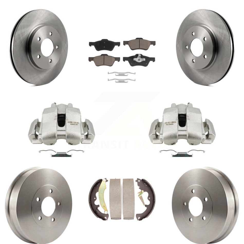 Front Rear Disc Brake Caliper Rotors Drums Ceramic Pads Kit (8Pc) For Ford Escape Mercury Mariner Mazda Tribute KC8-100783C