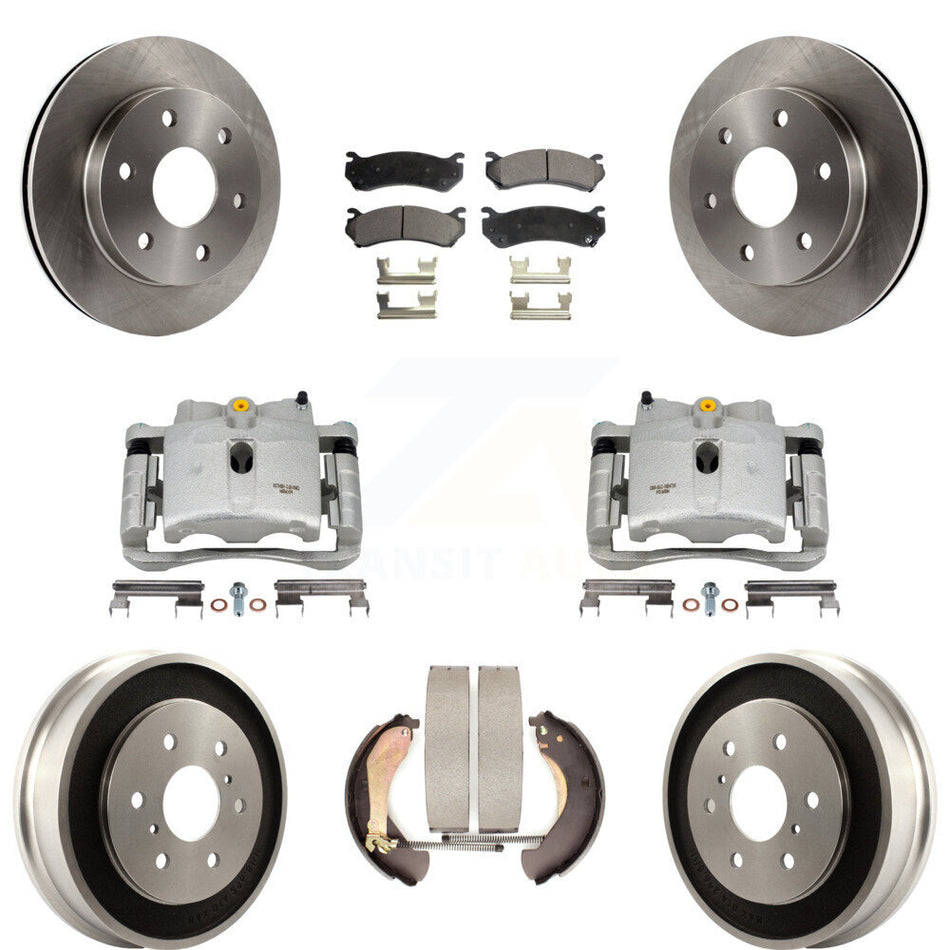 Front Rear Disc Brake Caliper Rotors Drums Semi-Metallic Pads Kit (8Pc) For Chevrolet Silverado 1500 GMC Sierra Classic KC8-100783P