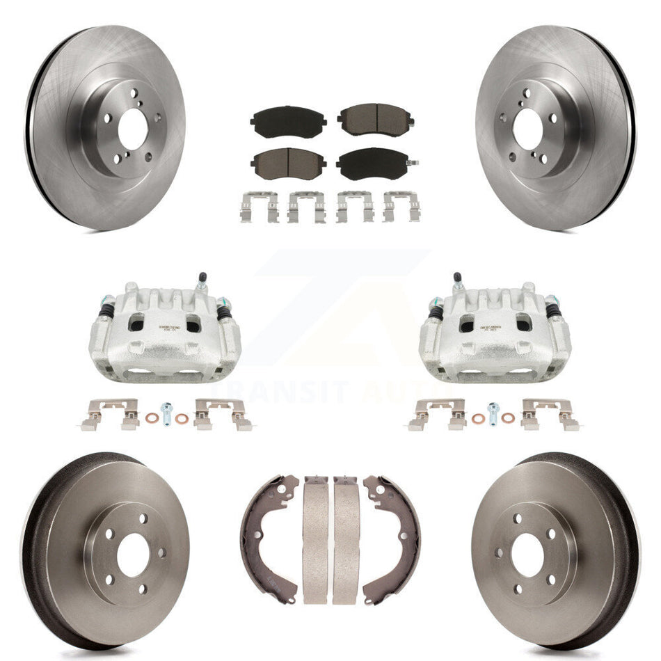 Front Rear Brake Caliper Rotors Drums Ceramic Pads Kit (8Pc) For Subaru Forester Impreza KC8-100784C