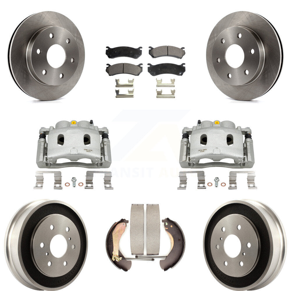 Front Rear Disc Brake Caliper Rotors Drums Semi-Metallic Pads Kit (8Pc) For KC8-100784P