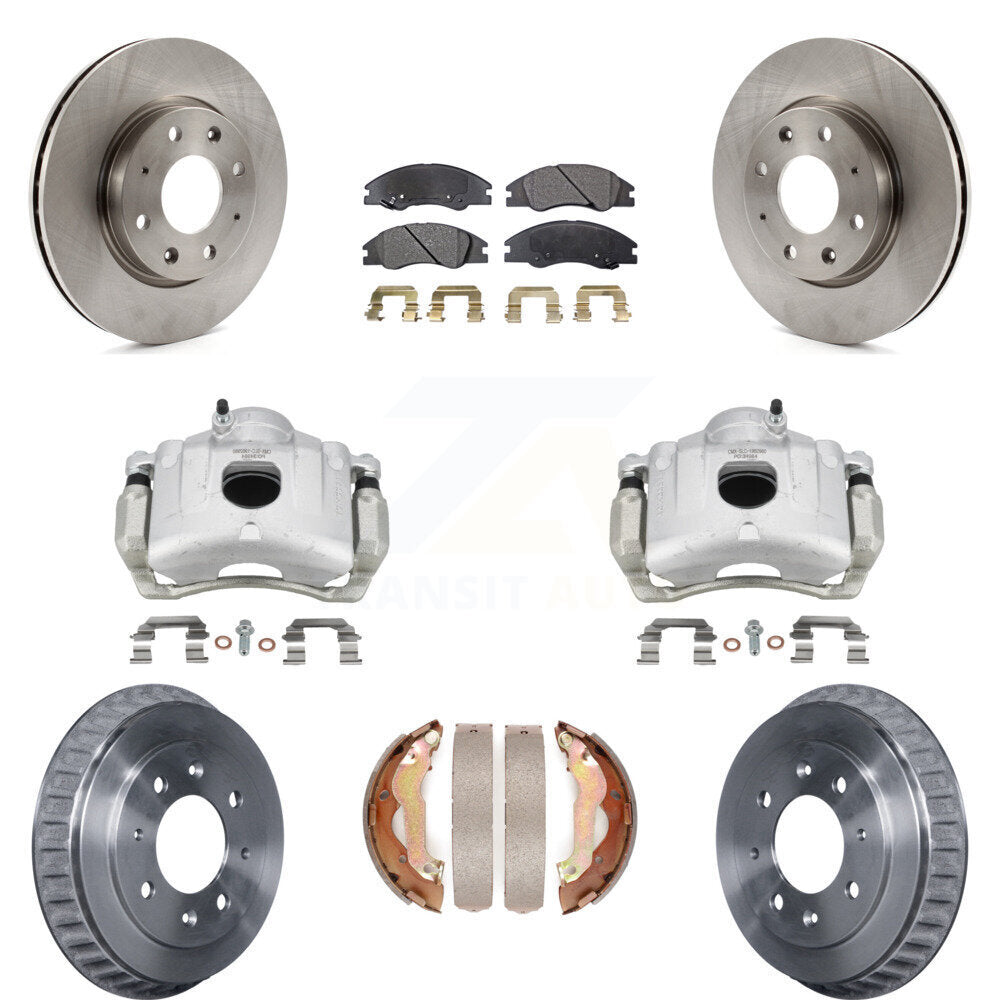 Front Rear Disc Brake Caliper Rotor Drum Ceramic Pad Kit (8Pc) For 2007-2009 Kia Spectra KC8-100784T