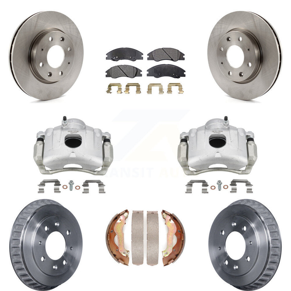 Front Rear Disc Brake Caliper Rotor Drum Ceramic Pad Kit (8Pc) For 2007-2009 Kia Spectra KC8-100784T