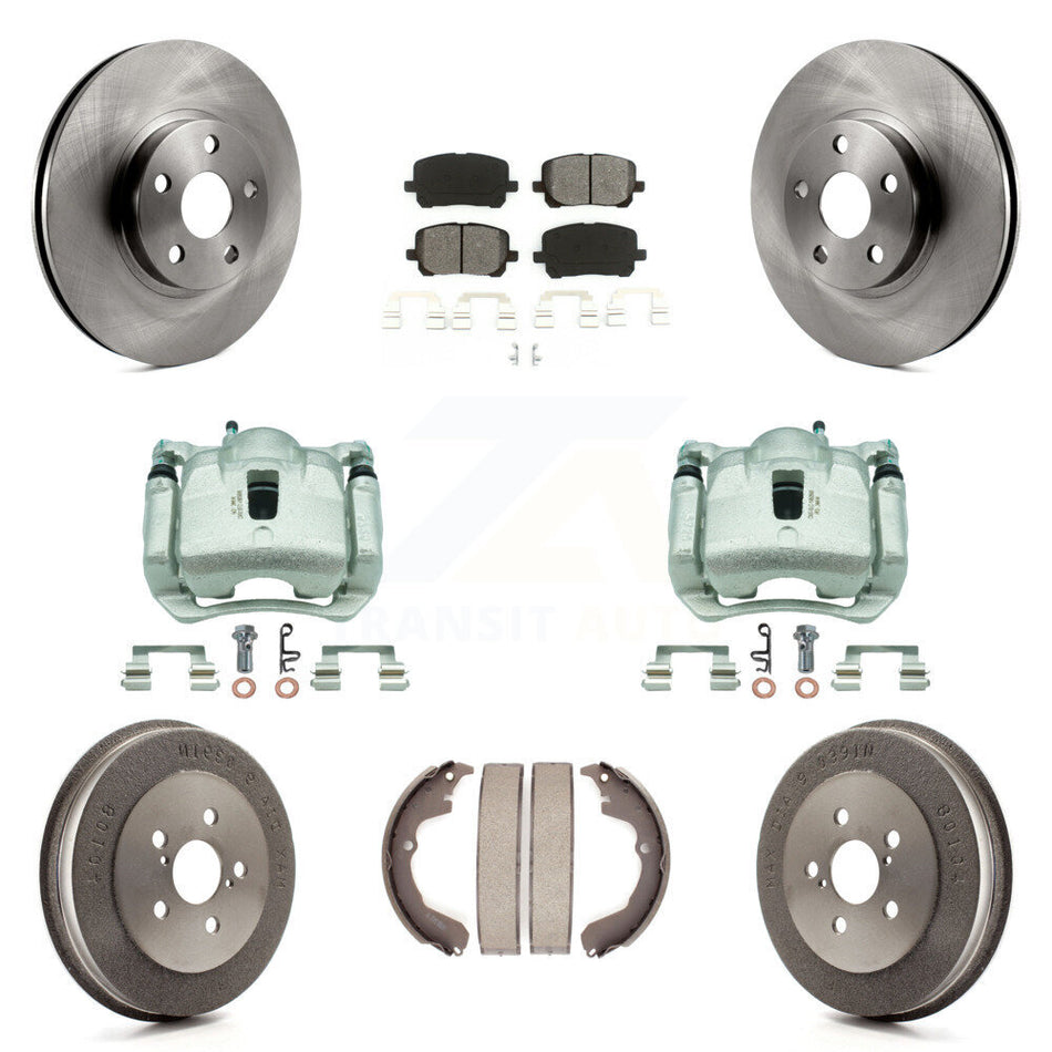 Front Rear Brake Caliper Rotors Drum Semi-Metallic Pads Kit (8Pc) For Toyota Matrix Vibe KC8-100785S