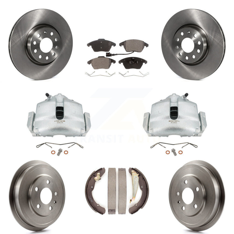 Front Rear Disc Brake Caliper Rotors Drums Ceramic Pads Kit (8Pc) For Volkswagen Jetta Beetle With 312mm Diameter Rotor KC8-100785T