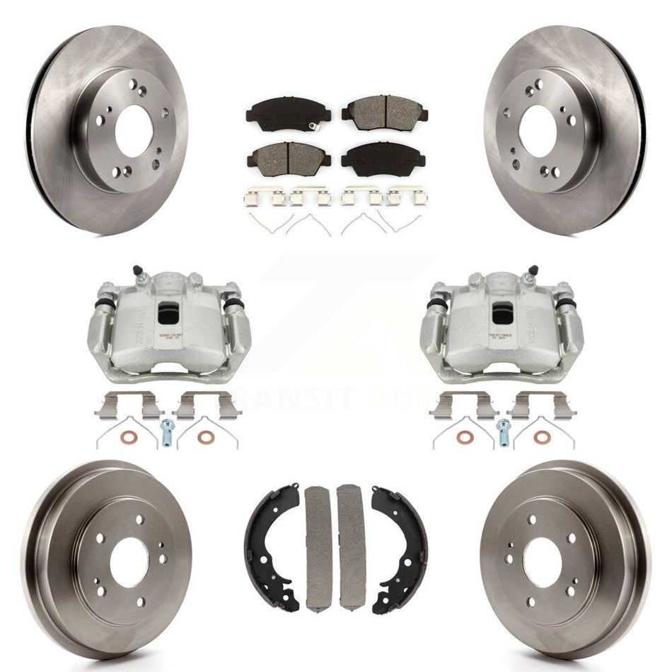 Front Rear Disc Brake Caliper Rotors Drums Semi-Metallic Pads Kit (8Pc) For Honda Civic KC8-100786S by Transit Auto