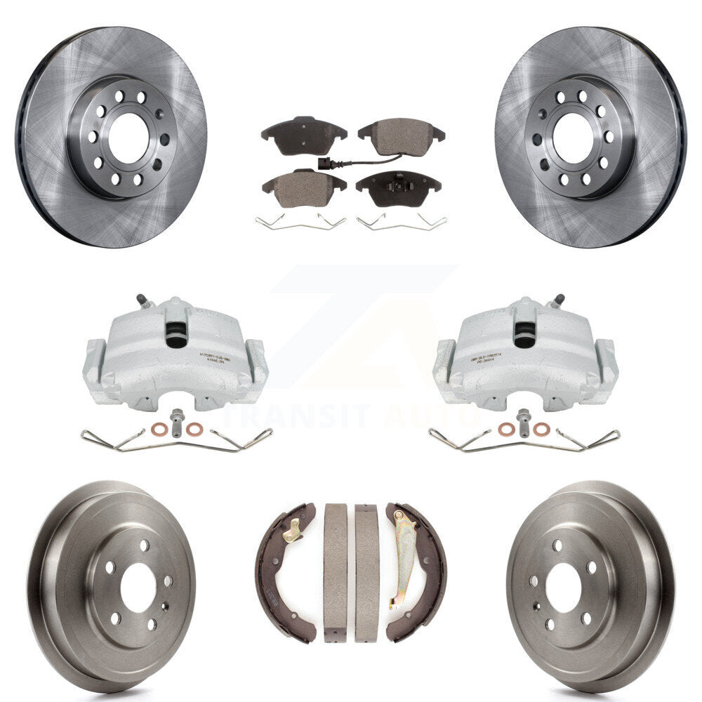 Front Rear Disc Brake Caliper Rotors Drums Ceramic Pads Kit (8Pc) For Volkswagen Jetta Beetle With 288mm Diameter Rotor KC8-100786T by Transit Auto