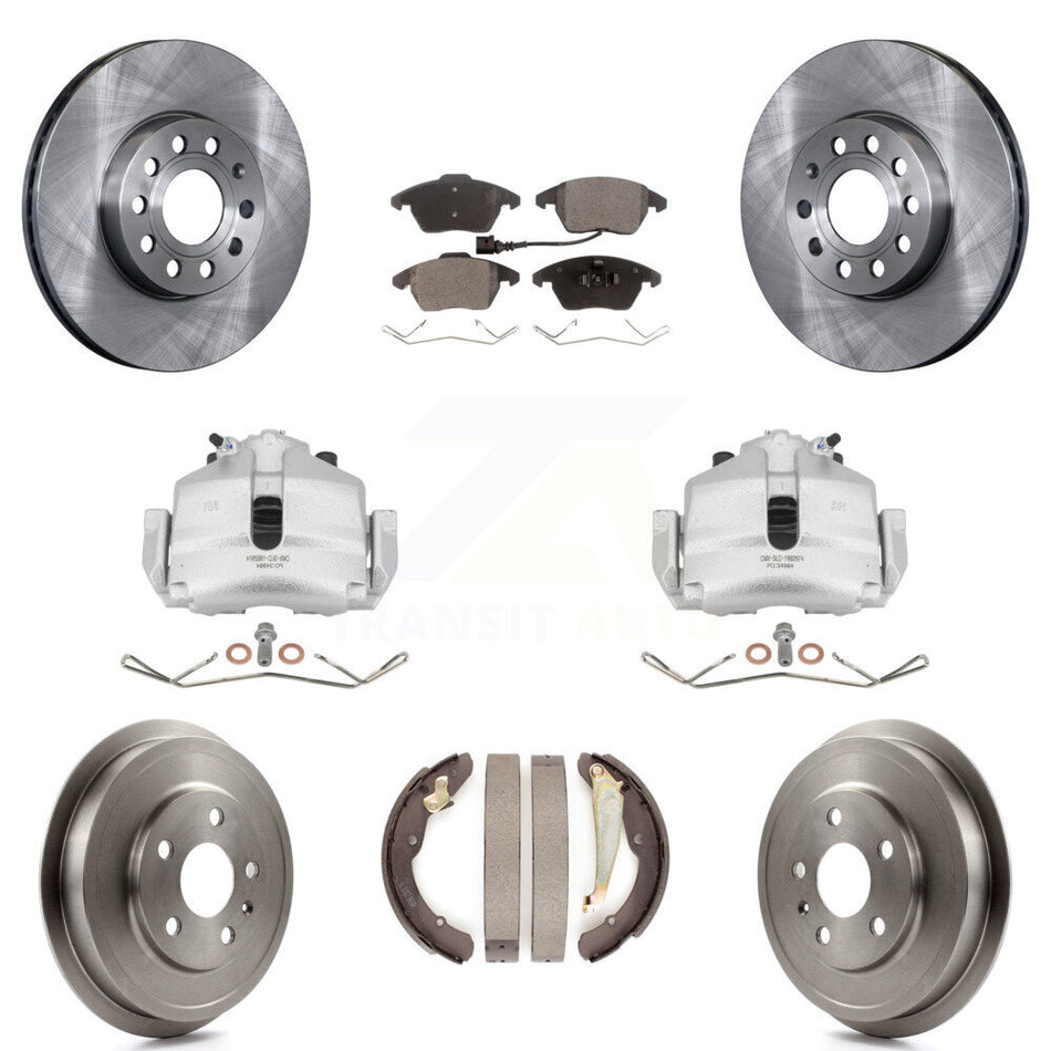 Front Rear Disc Brake Caliper Rotors Drums Ceramic Pads Kit (8Pc) For Volkswagen Jetta Beetle With 288mm Diameter Rotor KC8-100786T