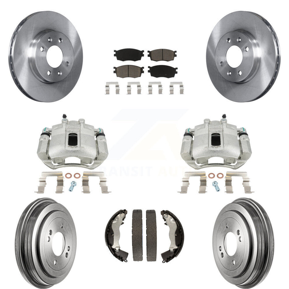 Front Rear Disc Brake Caliper Rotors Drums Ceramic Pads Kit (8Pc) For Hyundai Accent Kia Rio Rio5 KC8-100787C