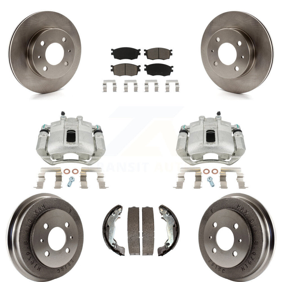 Front Rear Disc Brake Caliper Rotors Drums Ceramic Pads Kit (8Pc) For 2006 Hyundai Accent Hatchback To 09 30 05 KC8-100788C