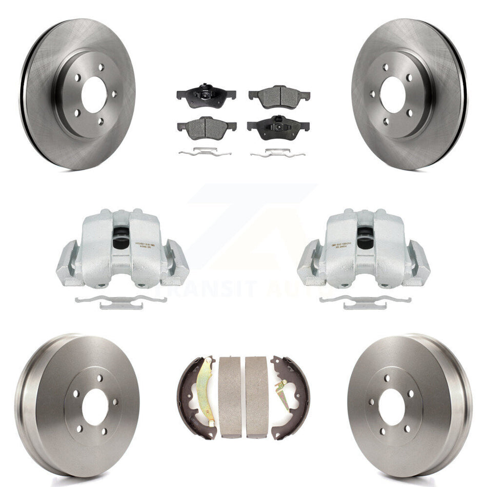 Front Rear Disc Brake Caliper Rotors Drums Semi-Metallic Pads Kit (8Pc) For Ford Escape Mercury Mariner Mazda Tribute KC8-100788P by Transit Auto