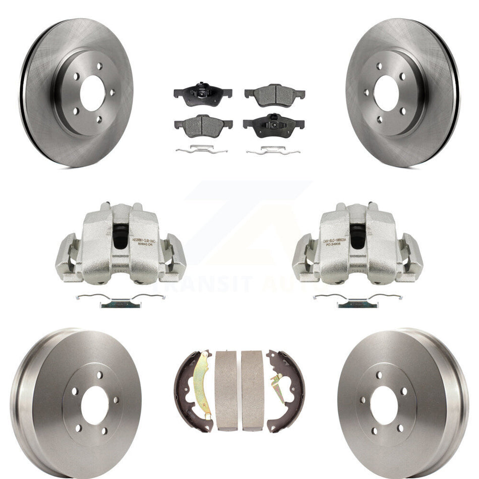 Front Rear Disc Brake Caliper Rotors Drums Semi-Metallic Pads Kit (8Pc) For Ford Escape Mercury Mariner Mazda Tribute KC8-100788P