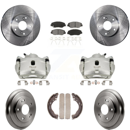 Front Rear Disc Brake Caliper Rotors Drums Semi-Metallic Pads Kit (8Pc) For Honda Civic KC8-100788S