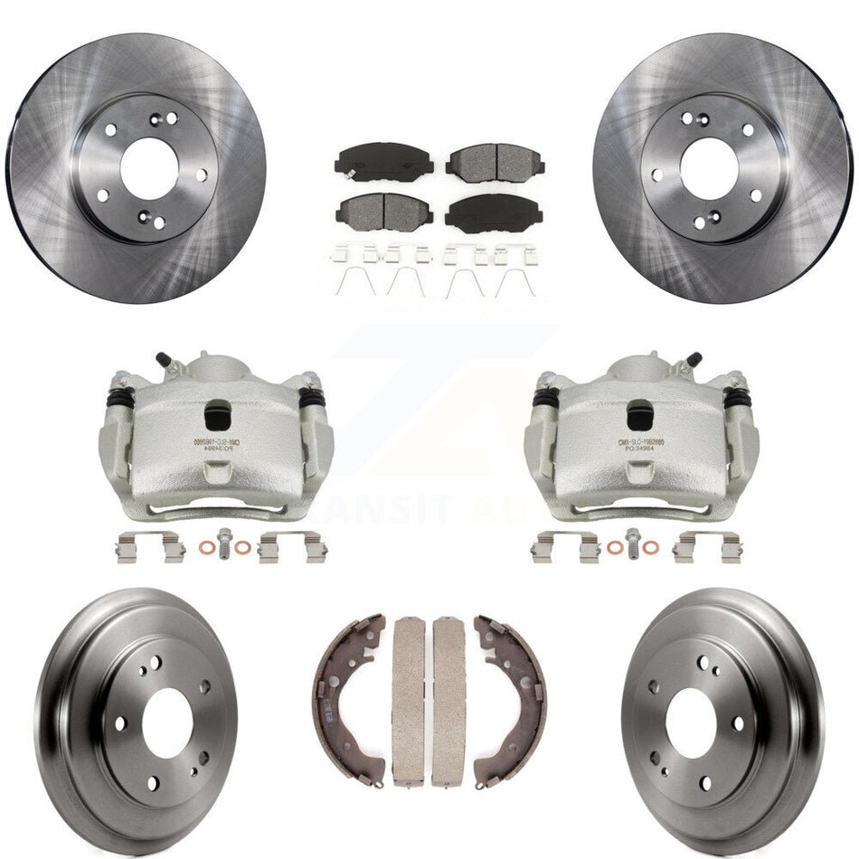 Front Rear Disc Brake Caliper Rotors Drums Semi-Metallic Pads Kit (8Pc) For Honda Civic KC8-100788S