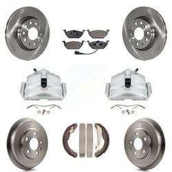 Front Rear Disc Brake Caliper Rotors Drums Ceramic Pads Kit (8Pc) For Volkswagen Jetta With 280mm Diameter Rotor KC8-100788T