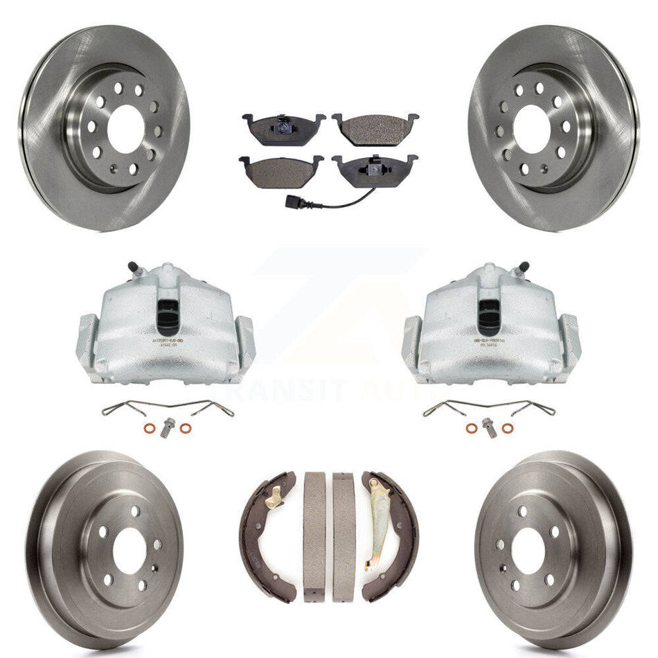 Front Rear Disc Brake Caliper Rotors Drums Ceramic Pads Kit (8Pc) For Volkswagen Jetta With 280mm Diameter Rotor KC8-100788T
