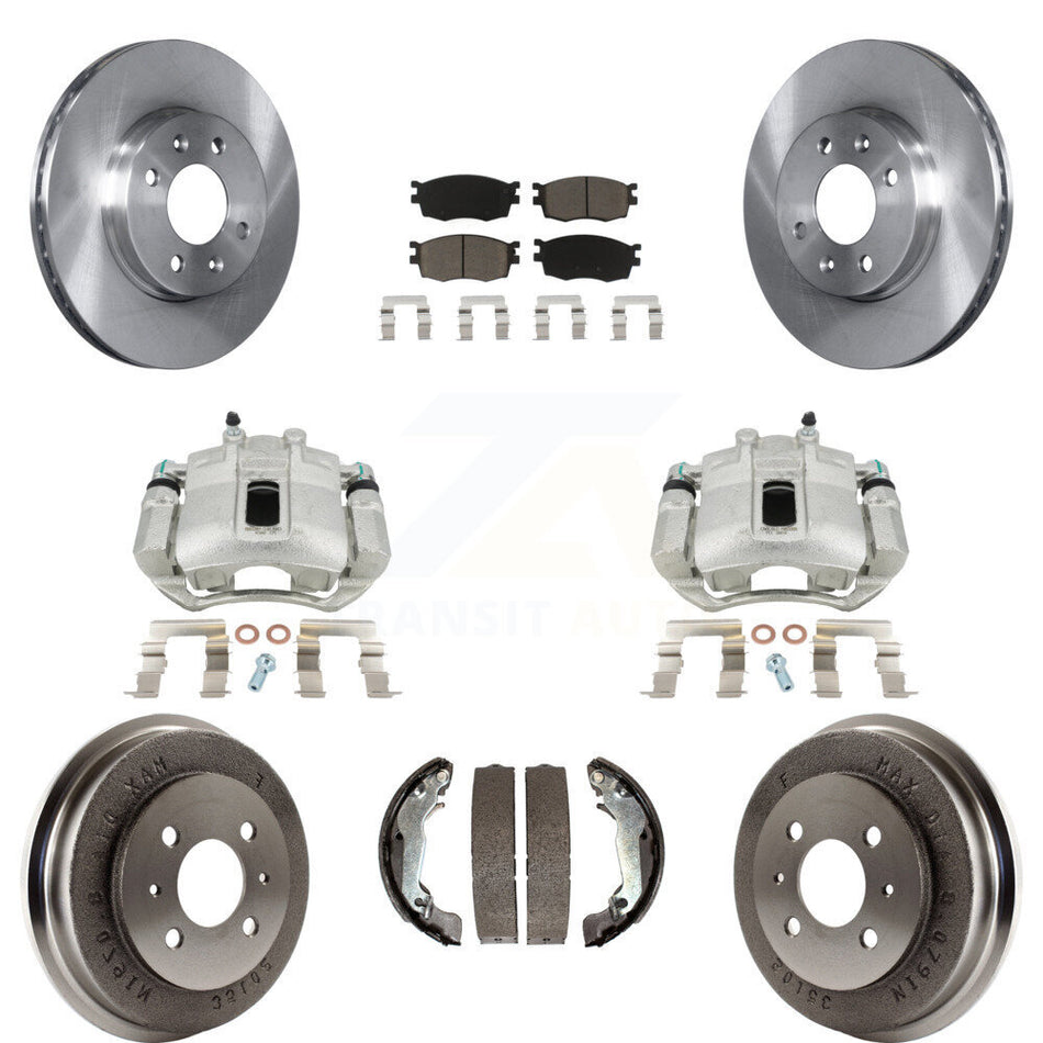 Front Rear Disc Brake Caliper Rotors Drums Ceramic Pads Kit (8Pc) For 2006 Hyundai Accent Sedan To 09 30 05 KC8-100789C