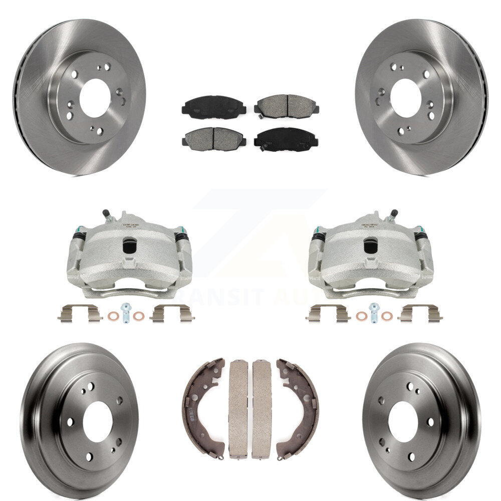 Front Rear Disc Brake Caliper Rotors Drums Semi-Metallic Pads Kit (8Pc) For Honda Civic KC8-100789S by Transit Auto