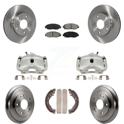 Front Rear Disc Brake Caliper Rotors Drums Semi-Metallic Pads Kit (8Pc) For Honda Civic KC8-100789S