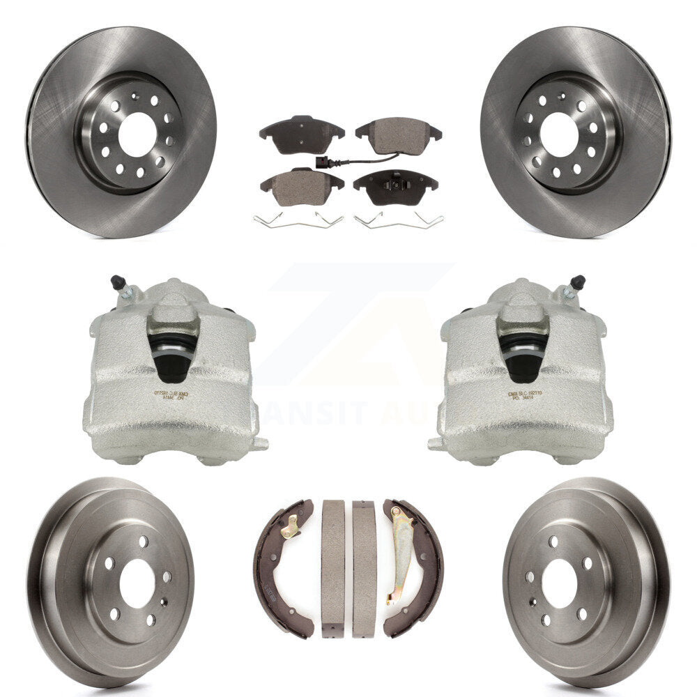 Front Rear Disc Brake Caliper Rotors Drums Ceramic Pads Kit (8Pc) For Volkswagen Jetta With 312mm Diameter Rotor KC8-100789T by Transit Auto