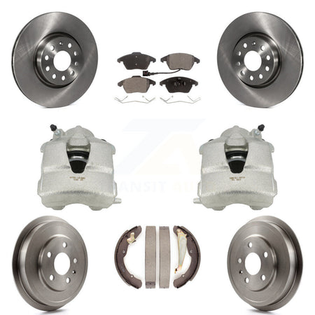 Front Rear Disc Brake Caliper Rotors Drums Ceramic Pads Kit (8Pc) For Volkswagen Jetta With 312mm Diameter Rotor KC8-100789T by Transit Auto