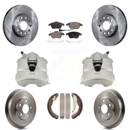 Front Rear Disc Brake Caliper Rotors Drums Ceramic Pads Kit (8Pc) For Volkswagen Jetta With 288mm Diameter Rotor KC8-100790T by Transit Auto